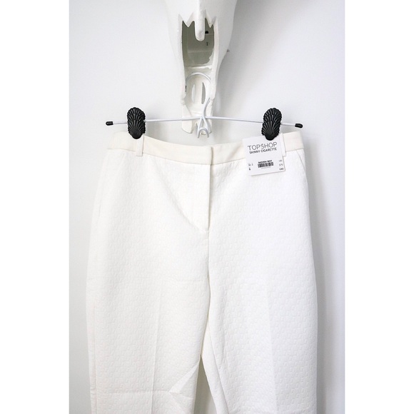 Topshop Off White Textured Skinny Cigarette Pants - Picture 4 of 7